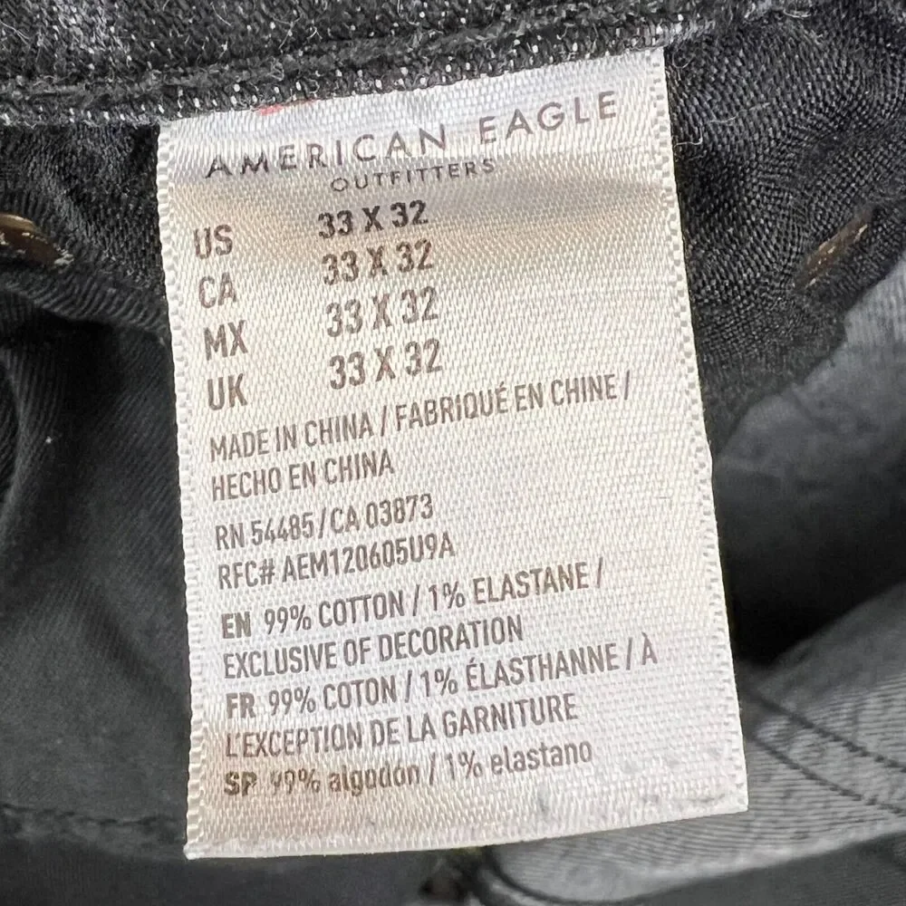 American Eagle Mens 33x32 Skinny Jeans Black Gray Stripe Denim Measured 33x31